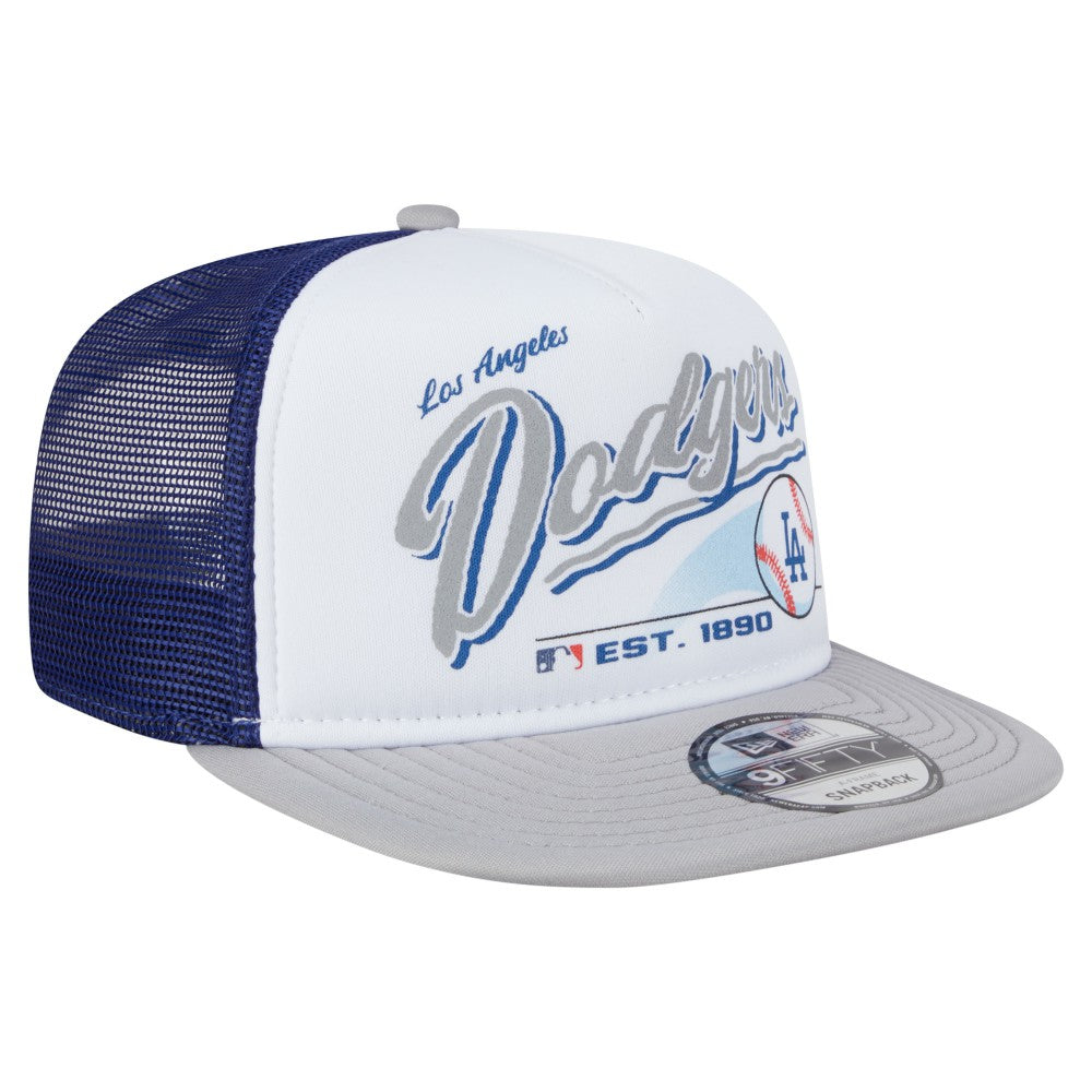 Los Angeles Dodgers New Era Retro Script Trucker 9FIFTY Snapback Hat - White/Gray - New Era Online