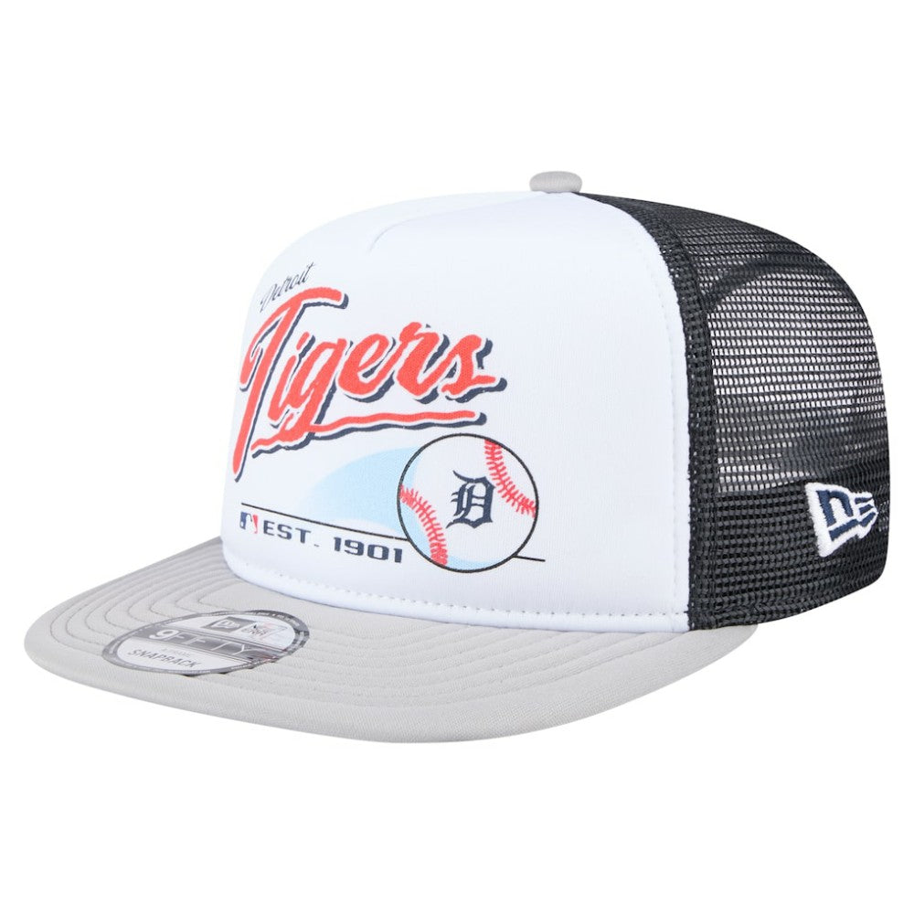Detroit Tigers New Era Retro Script Trucker 9FIFTY Snapback Hat - White/Gray - New Era Lifestyle