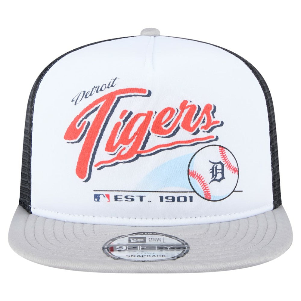 Detroit Tigers New Era Retro Script Trucker 9FIFTY Snapback Hat - White/Gray - New Era Lifestyle