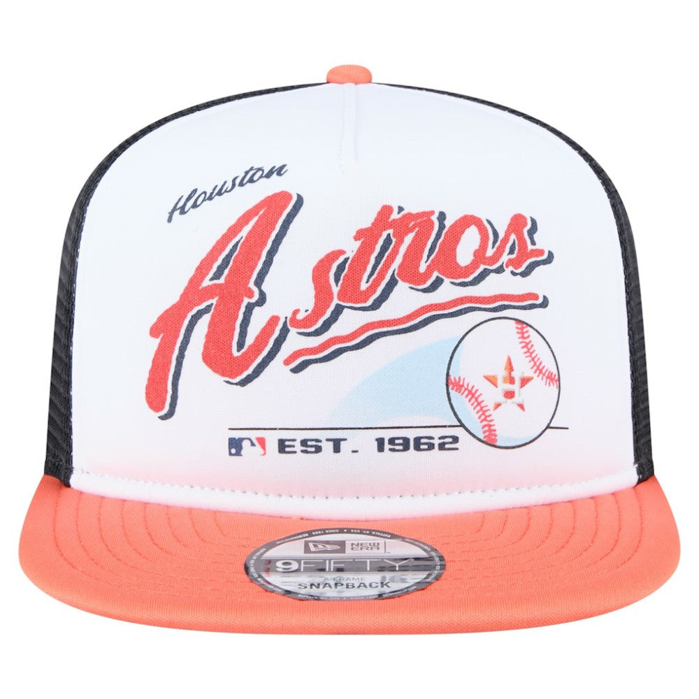 Houston Astros New Era Retro Script Trucker 9FIFTY Snapback Hat - White/Orange - New Era Discount