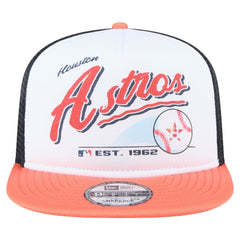 Houston Astros New Era Retro Script Trucker 9FIFTY Snapback Hat - White/Orange - New Era Discount