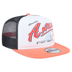 Houston Astros New Era Retro Script Trucker 9FIFTY Snapback Hat - White/Orange - New Era Discount