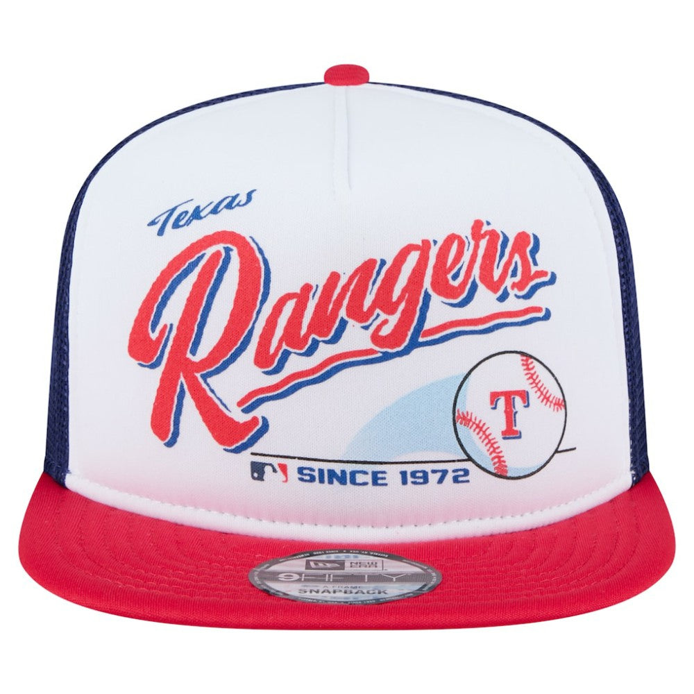 Texas Rangers New Era Retro Script Trucker 9FIFTY Snapback Hat - White/Red - New Era Discount