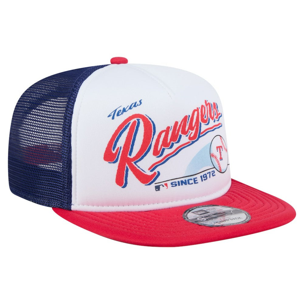 Texas Rangers New Era Retro Script Trucker 9FIFTY Snapback Hat - White/Red - New Era Discount