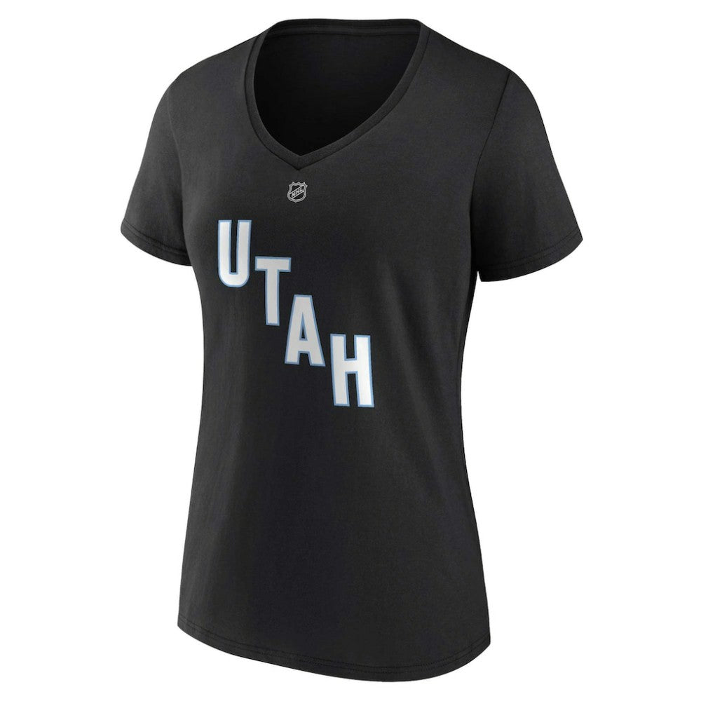 Clayton Keller Utah Mammoth Fanatics Women's Authentic Stack Name & Number V-Neck T-Shirt - Black - NHL 201926612