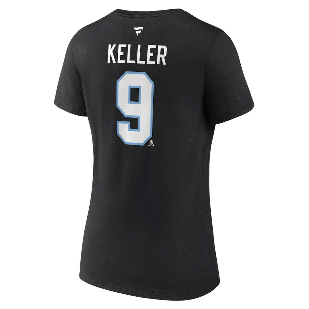 Clayton Keller Utah Mammoth Fanatics Women's Authentic Stack Name & Number V-Neck T-Shirt - Black - NHL 201926612