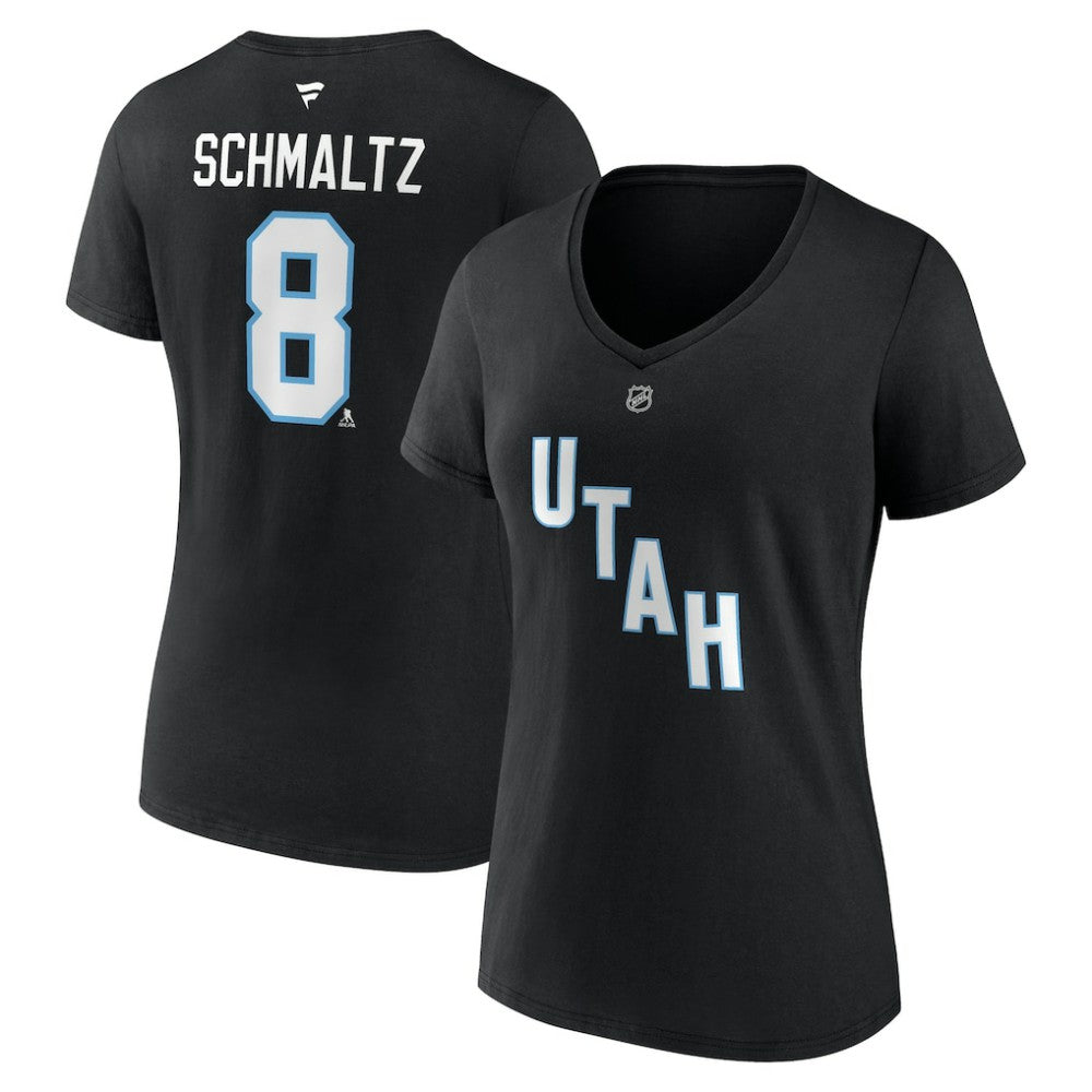 Nick Schmaltz Utah Mammoth Fanatics Women's Authentic Stack Name & Number V-Neck T-Shirt - Black - NHL 201926614