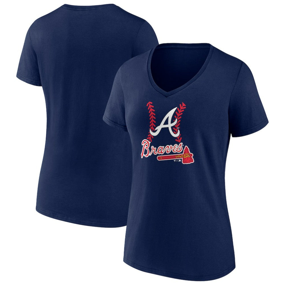Atlanta Braves Women's Fastball V-Neck T-Shirt - Navy - MLB on Sale