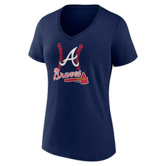 Atlanta Braves Women's Fastball V-Neck T-Shirt - Navy - MLB on Sale