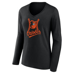 Baltimore Orioles Women's Fastball Long Sleeve V-Neck T-Shirt - Black - MLB on Sale