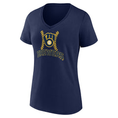 Milwaukee Brewers Women's Fastball V-Neck T-Shirt - Navy - MLB Sale