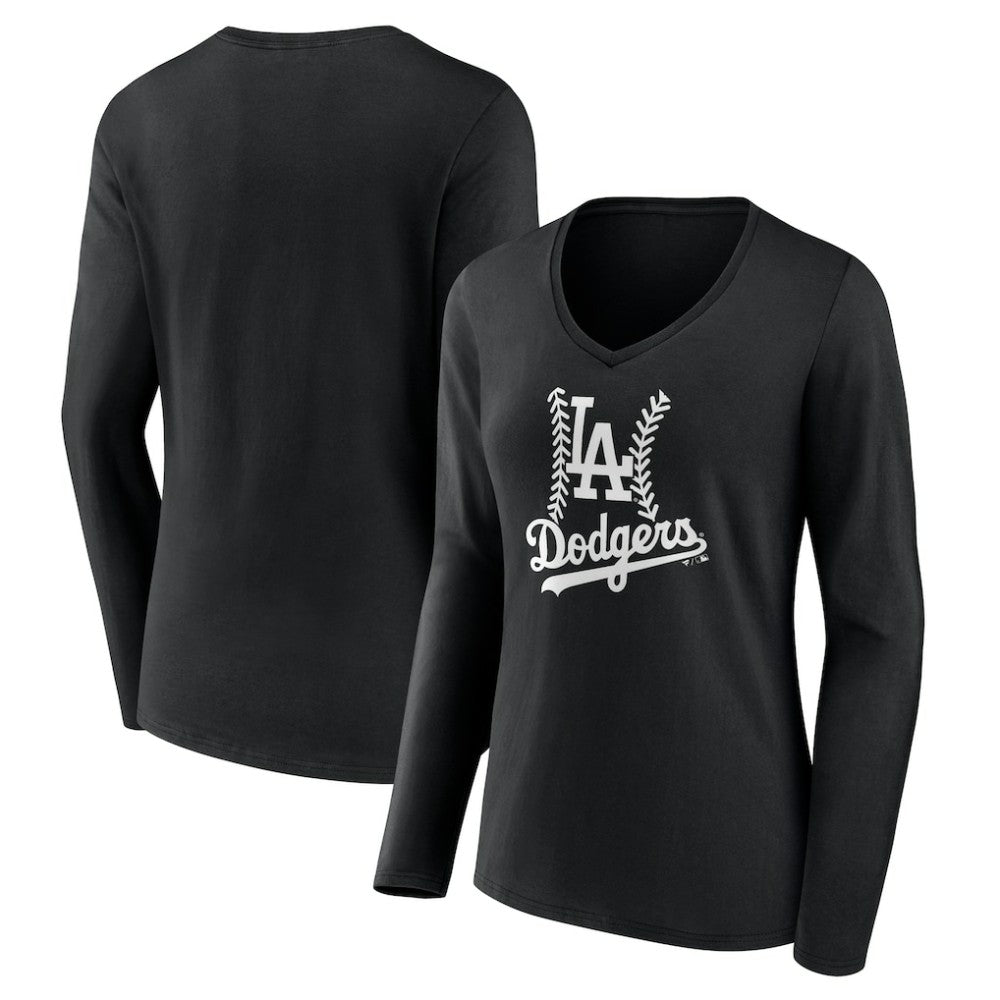 Los Angeles Dodgers Women's Fastball Long Sleeve V-Neck T-Shirt - Black - MLB Online