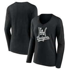 Los Angeles Dodgers Women's Fastball Long Sleeve V-Neck T-Shirt - Black - MLB Online