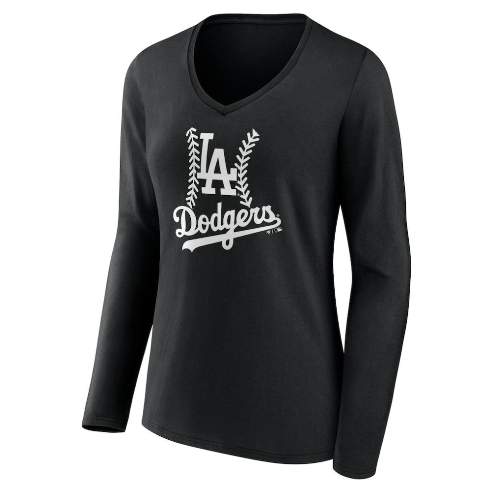 Los Angeles Dodgers Women's Fastball Long Sleeve V-Neck T-Shirt - Black - MLB Online