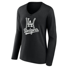 Los Angeles Dodgers Women's Fastball Long Sleeve V-Neck T-Shirt - Black - MLB Online