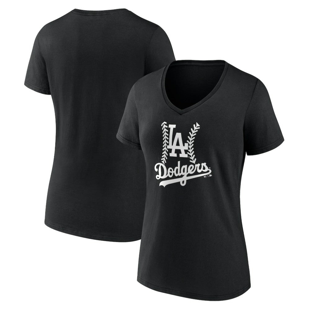 Los Angeles Dodgers Women's Fastball V-Neck T-Shirt - Black - MLB Lifestyle
