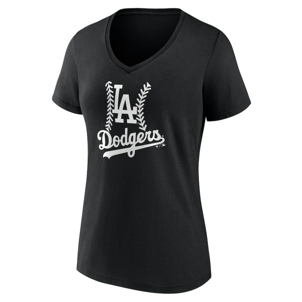 Los Angeles Dodgers Women's Fastball V-Neck T-Shirt - Black - MLB Lifestyle