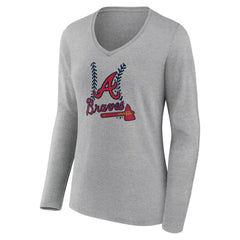 Atlanta Braves Women's Fastball Long Sleeve V-Neck T-Shirt - Gray - MLB Lifestyle