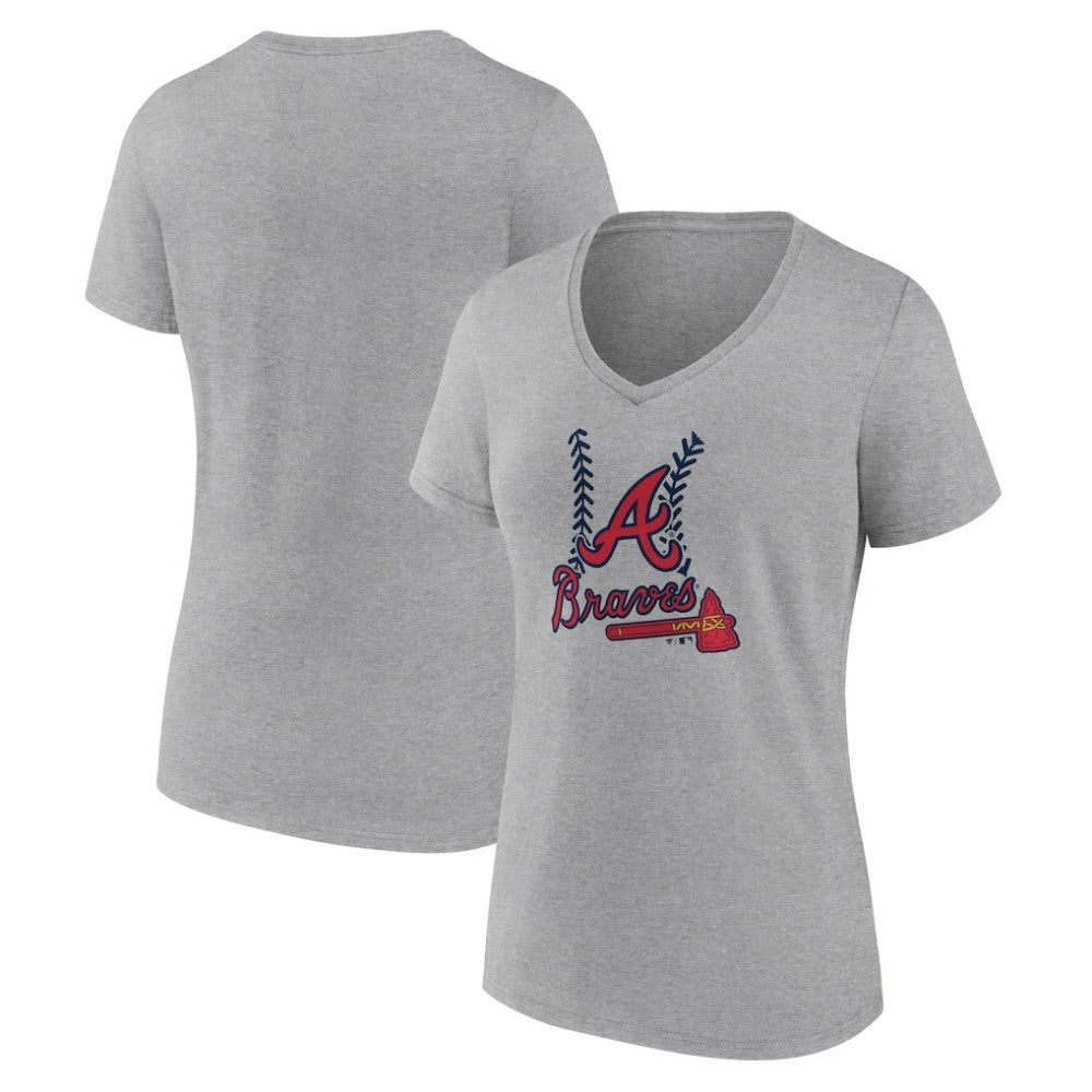 Atlanta Braves Women's Fastball V-Neck T-Shirt - Gray - MLB Lifestyle