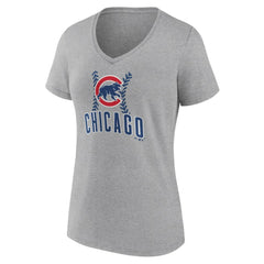 Chicago Cubs Women's Fastball V-Neck T-Shirt - Gray - MLB Discount