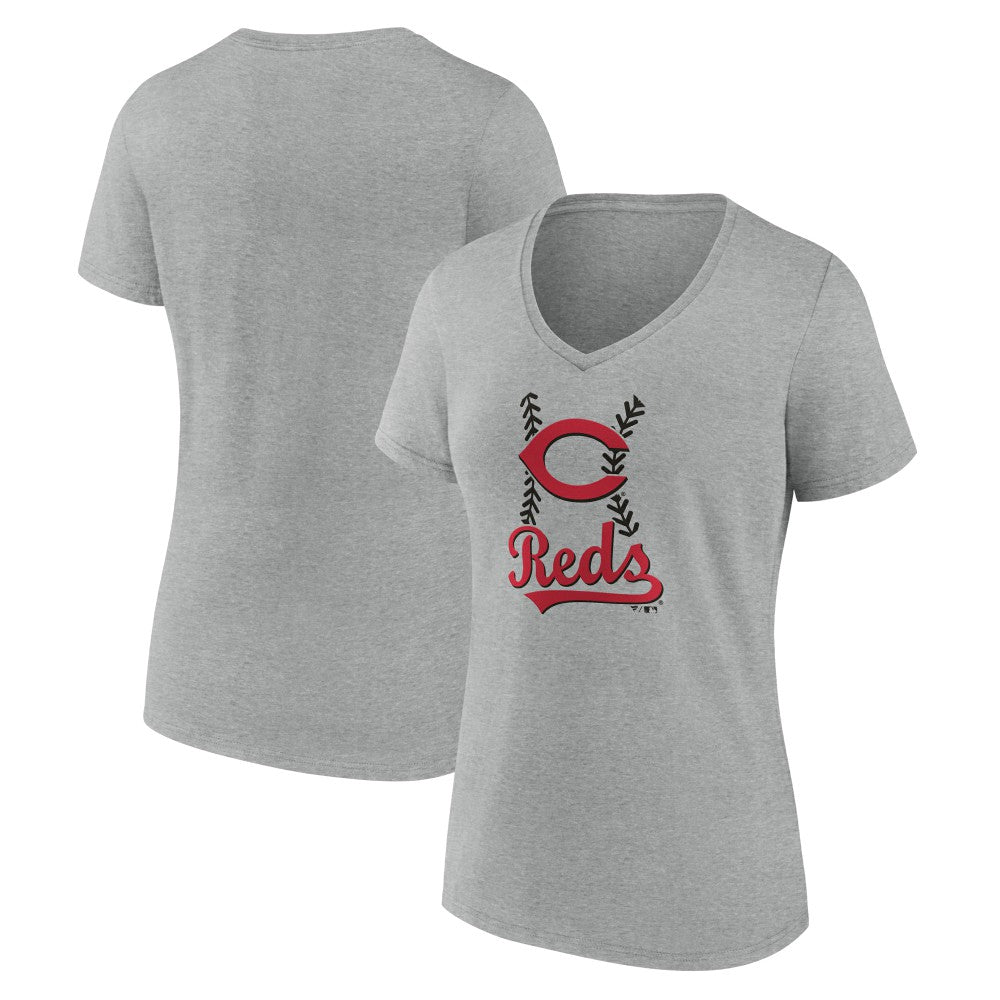 Cincinnati Reds Women's Fastball V-Neck T-Shirt - Gray - MLB Discount