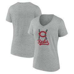 Cincinnati Reds Women's Fastball V-Neck T-Shirt - Gray - MLB Discount