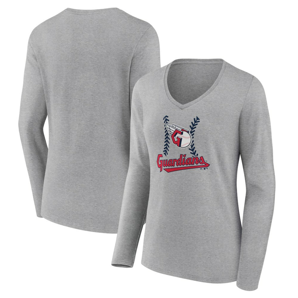 Cleveland Guardians Women's Fastball Long Sleeve V-Neck T-Shirt - Gray - MLB Online