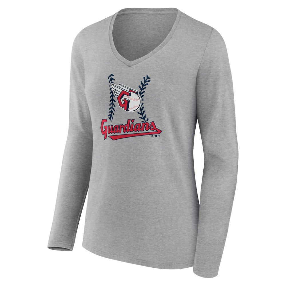 Cleveland Guardians Women's Fastball Long Sleeve V-Neck T-Shirt - Gray - MLB Online