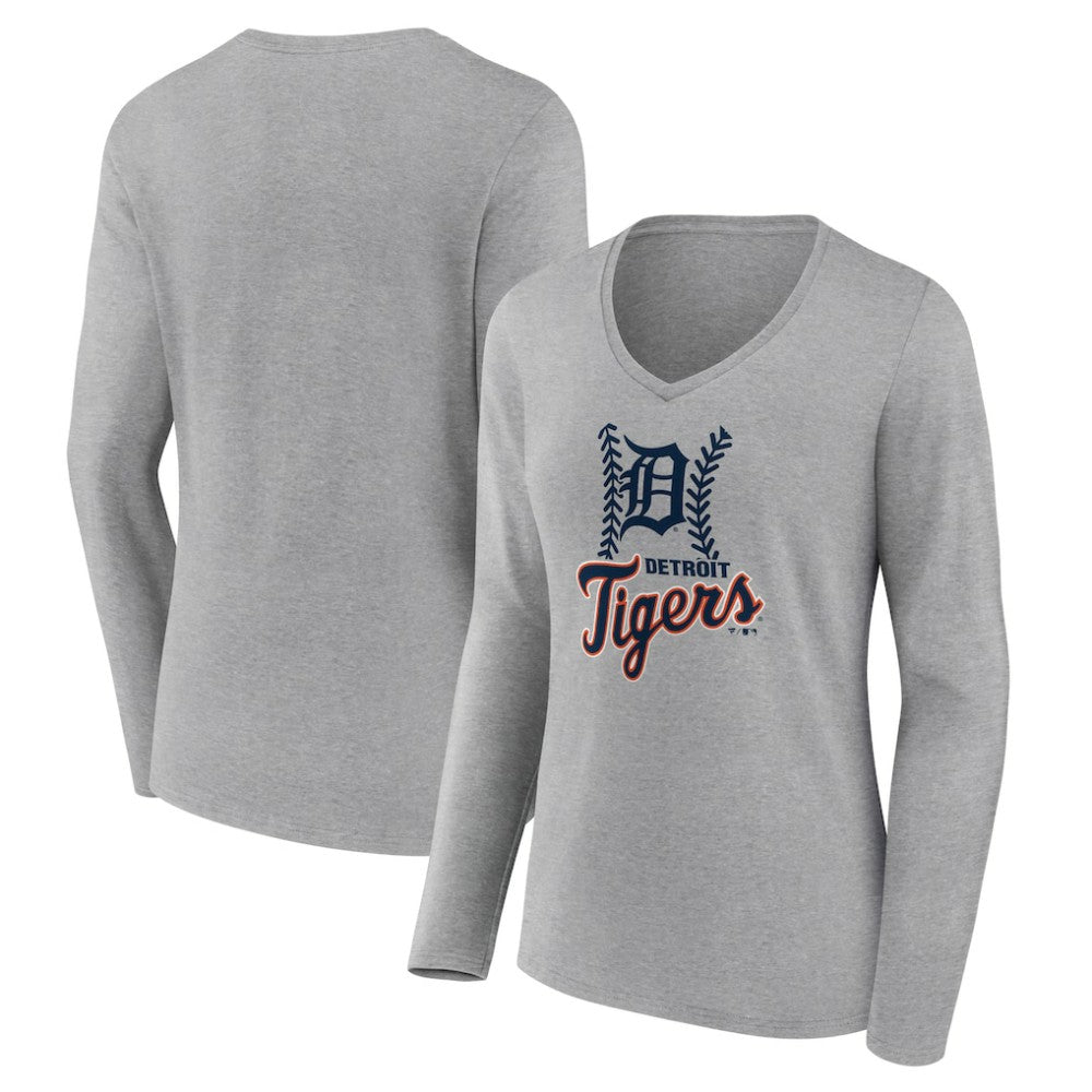 Detroit Tigers Women's Fastball Long Sleeve V-Neck T-Shirt - Gray - MLB Online