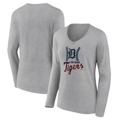 Detroit Tigers Women's Fastball Long Sleeve V-Neck T-Shirt - Gray - MLB Online