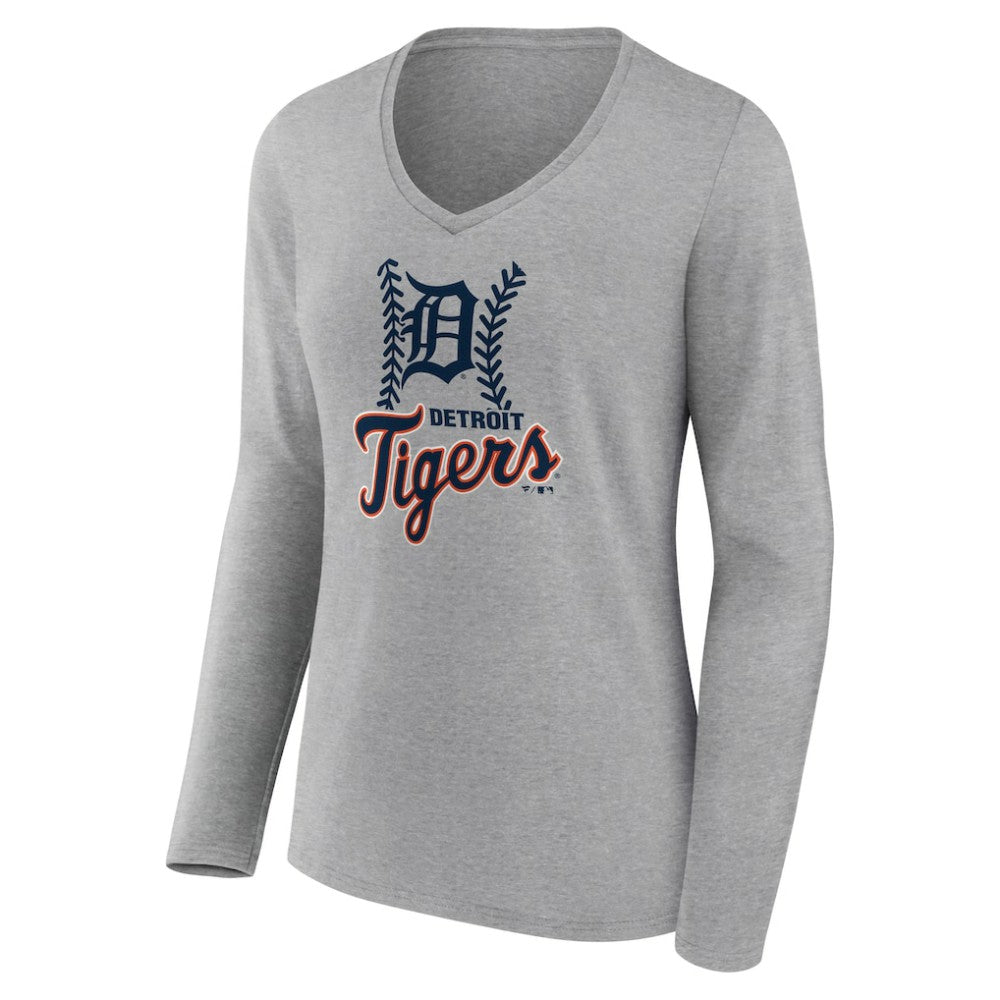 Detroit Tigers Women's Fastball Long Sleeve V-Neck T-Shirt - Gray - MLB Online
