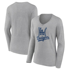 Los Angeles Dodgers Women's Fastball Long Sleeve V-Neck T-Shirt - Gray - MLB Online