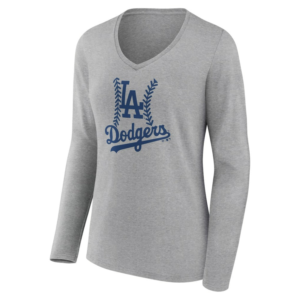 Los Angeles Dodgers Women's Fastball Long Sleeve V-Neck T-Shirt - Gray - MLB Online