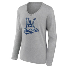 Los Angeles Dodgers Women's Fastball Long Sleeve V-Neck T-Shirt - Gray - MLB Online