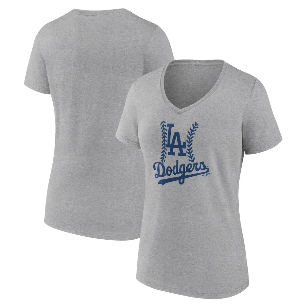 Los Angeles Dodgers Women's Fastball V-Neck T-Shirt - Gray - MLB Lifestyle