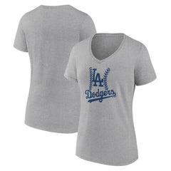 Los Angeles Dodgers Women's Fastball V-Neck T-Shirt - Gray - MLB Lifestyle