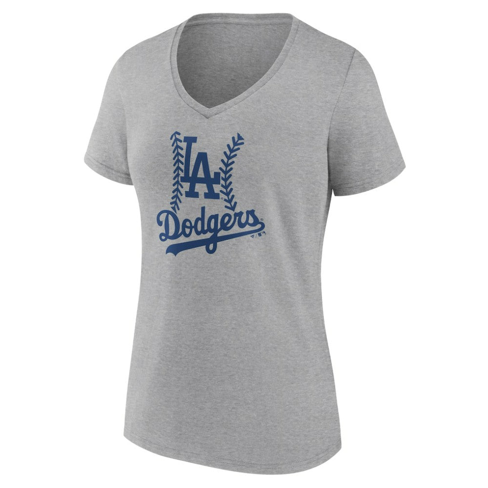Los Angeles Dodgers Women's Fastball V-Neck T-Shirt - Gray - MLB Lifestyle