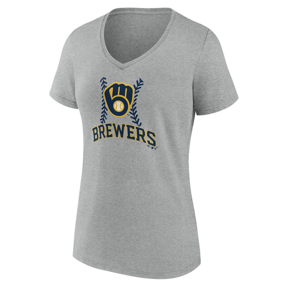 Milwaukee Brewers Women's Fastball V-Neck T-Shirt - Gray - MLB Lifestyle