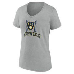 Milwaukee Brewers Women's Fastball V-Neck T-Shirt - Gray - MLB Lifestyle