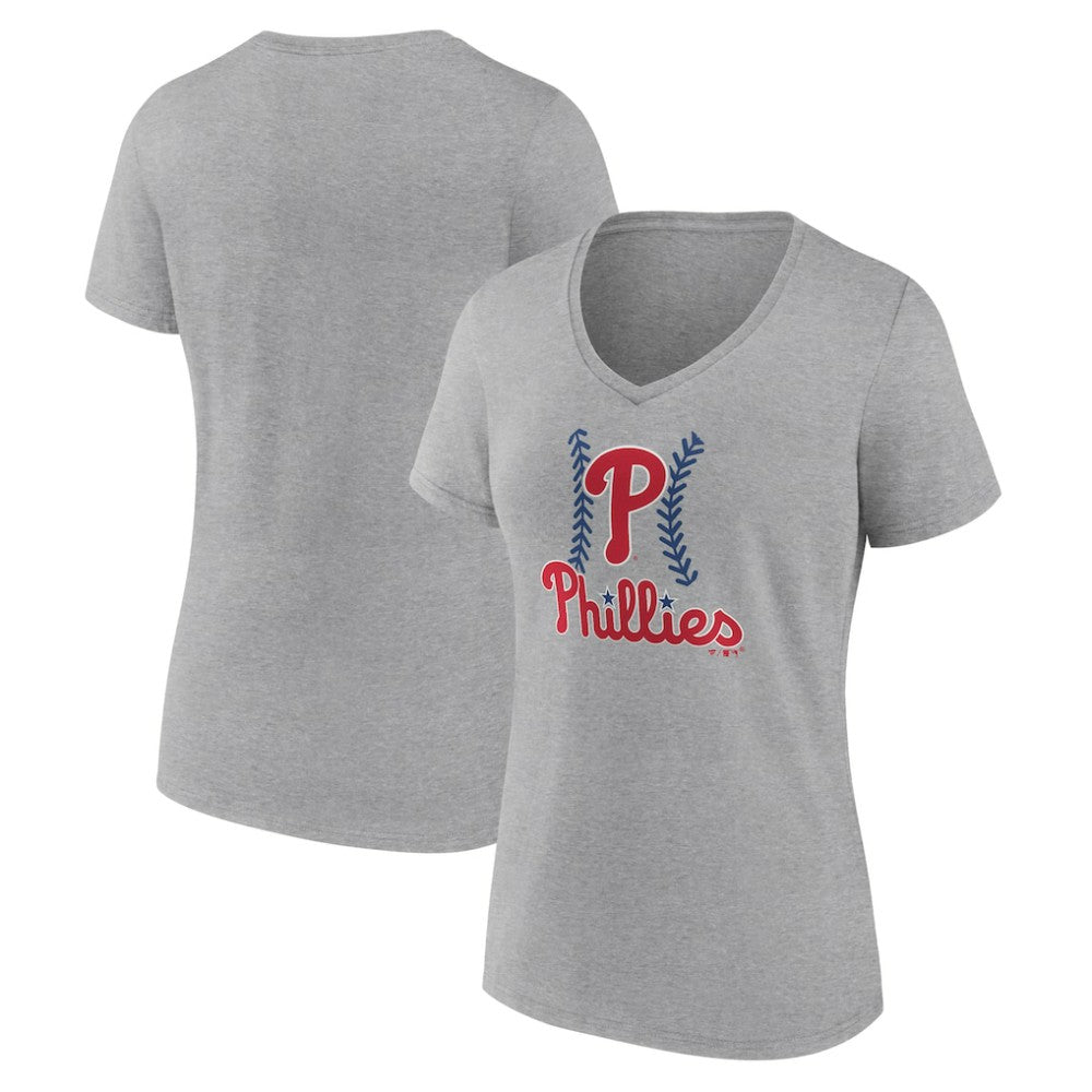 Philadelphia Phillies Women's Fastball V-Neck T-Shirt - Gray - MLB Lifestyle