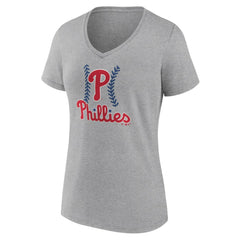 Philadelphia Phillies Women's Fastball V-Neck T-Shirt - Gray - MLB Lifestyle