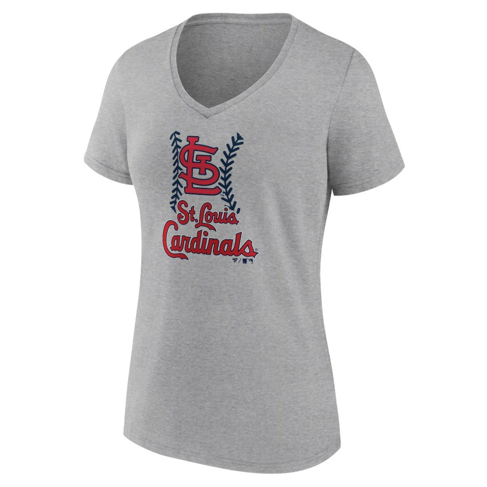 St. Louis Cardinals Women's Fastball V-Neck T-Shirt - Gray - MLB Sale