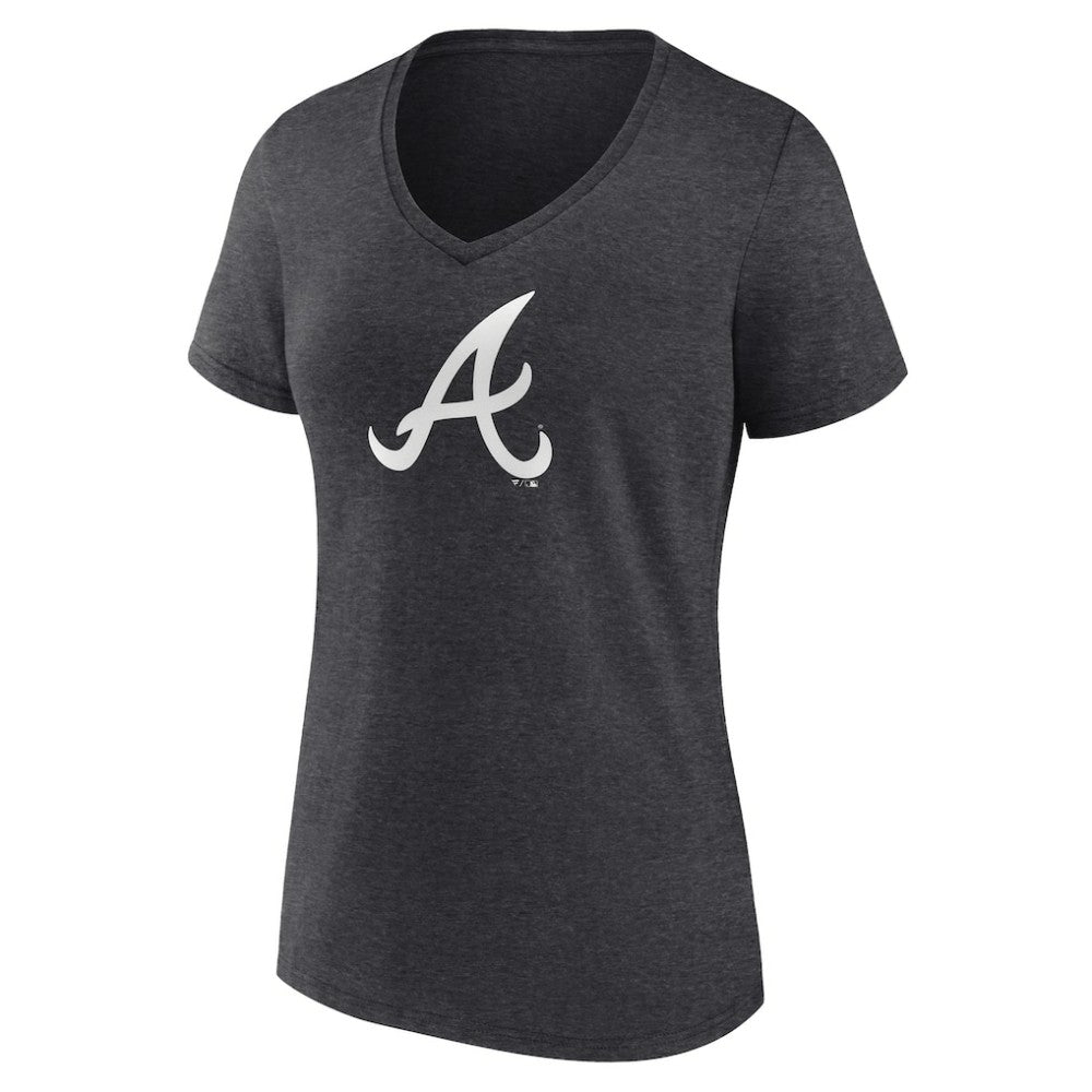 Atlanta Braves Women's Monochrome V-Neck T-Shirt - Charcoal - MLB Lifestyle