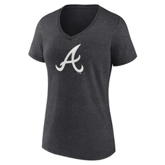 Atlanta Braves Women's Monochrome V-Neck T-Shirt - Charcoal - MLB Lifestyle
