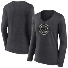 Chicago Cubs Women's Monochrome Long Sleeve V-Neck T-Shirt - Charcoal - MLB Online