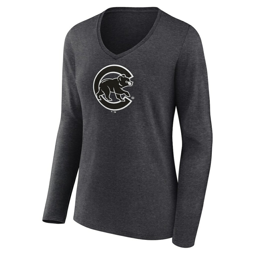 Chicago Cubs Women's Monochrome Long Sleeve V-Neck T-Shirt - Charcoal - MLB Online