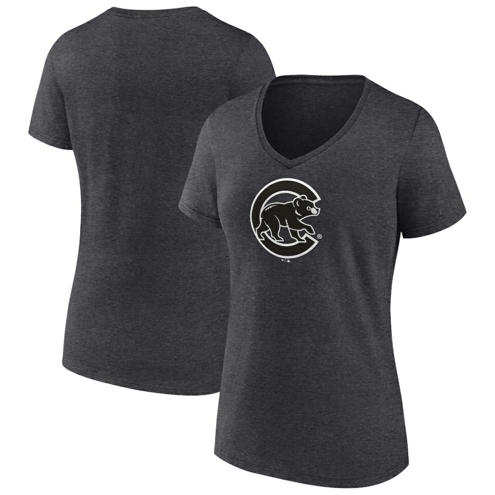 Chicago Cubs Women's Monochrome V-Neck T-Shirt - Charcoal - MLB on Sale