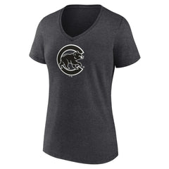 Chicago Cubs Women's Monochrome V-Neck T-Shirt - Charcoal - MLB on Sale