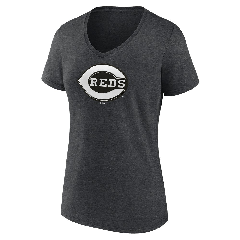 Cincinnati Reds Women's Monochrome V-Neck T-Shirt - Charcoal - MLB on Sale