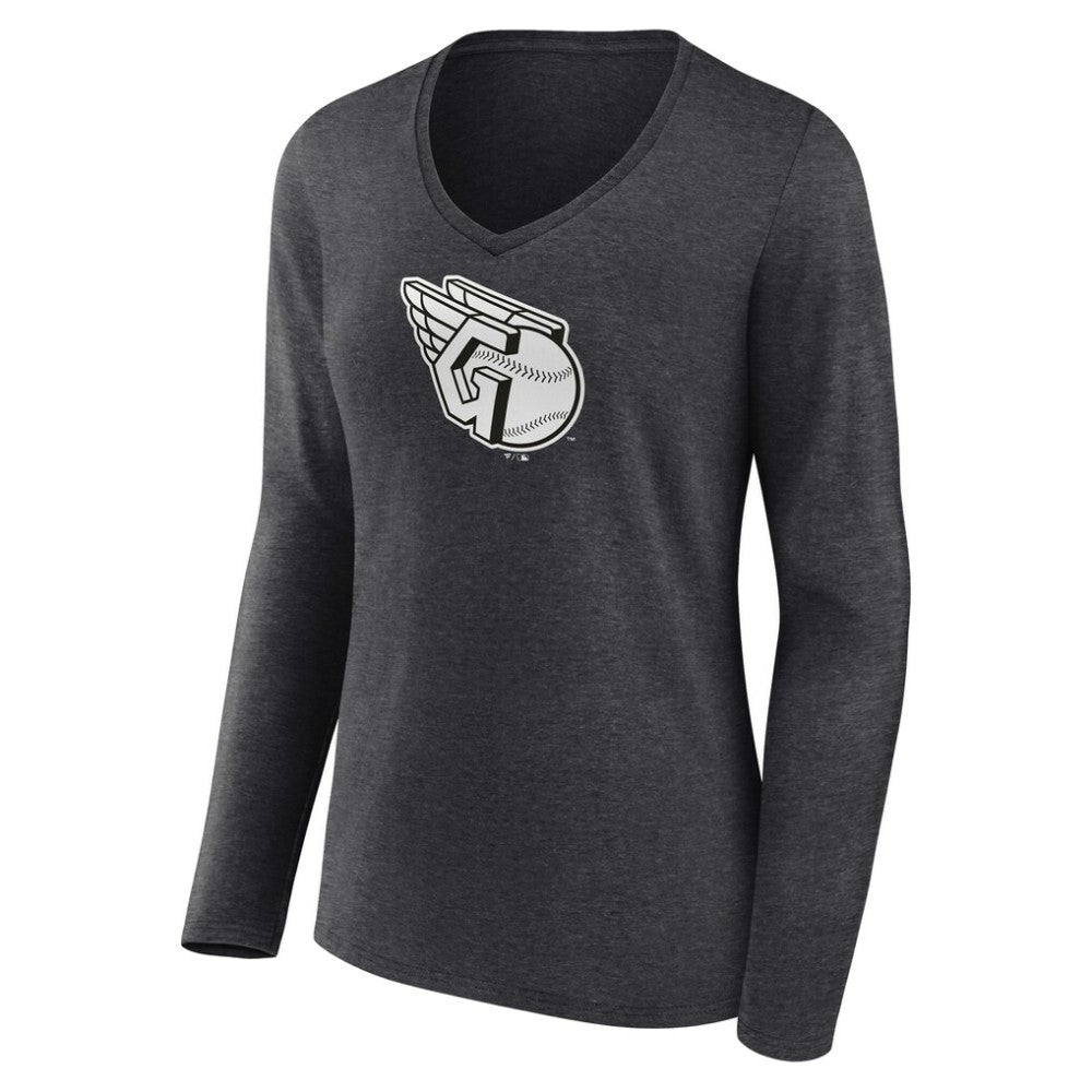 Cleveland Guardians Women's Monochrome Long Sleeve V-Neck T-Shirt - Charcoal - MLB on Sale